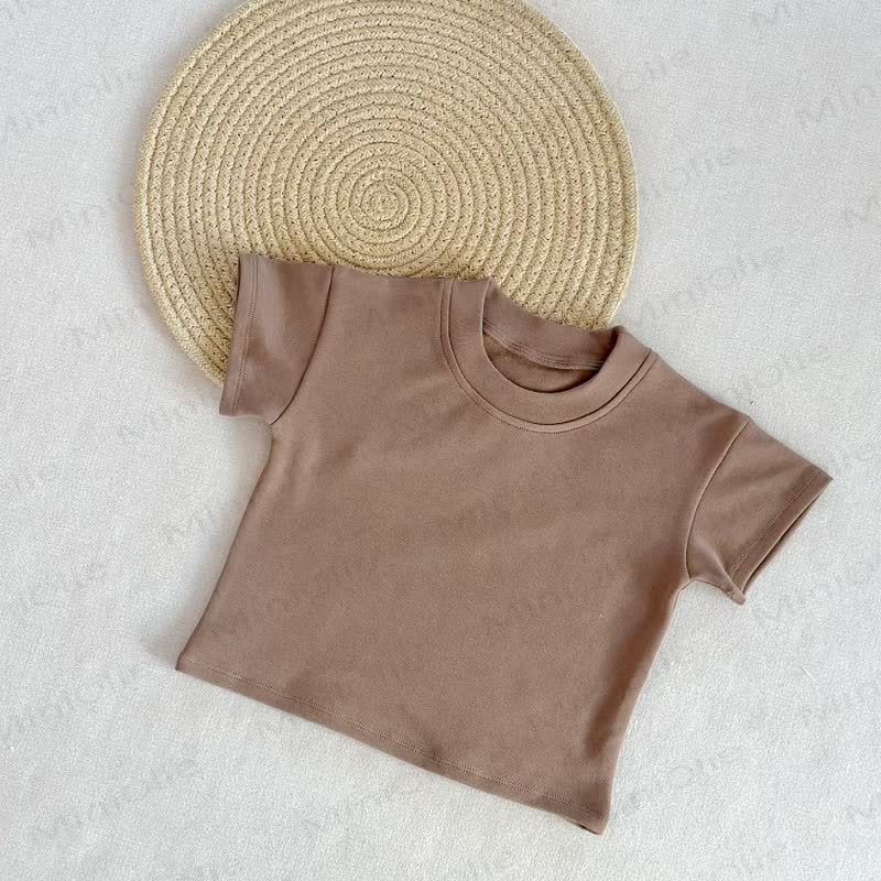 Toddler Baby Solid Color Crew Neck Summer Casual T-shirt - Brown - 6-7T - image 2