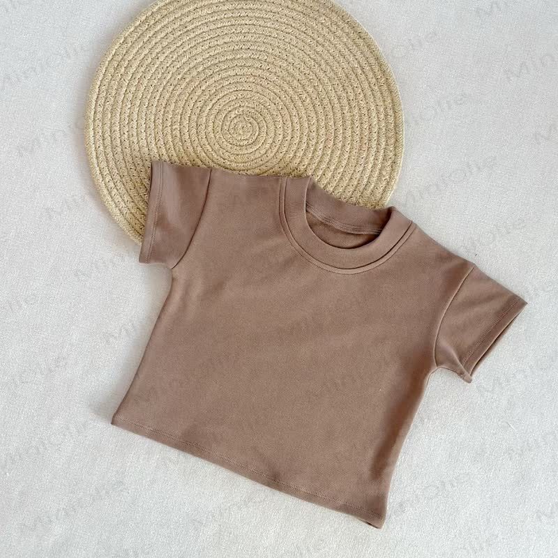 Toddler Baby Solid Color Crew Neck Summer Casual T-shirt - Brown - 6-7T - image 2