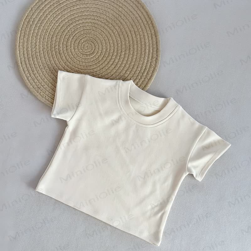 Toddler Baby Solid Color Crew Neck Summer Casual T-shirt - Beige - 6-7T - image 3
