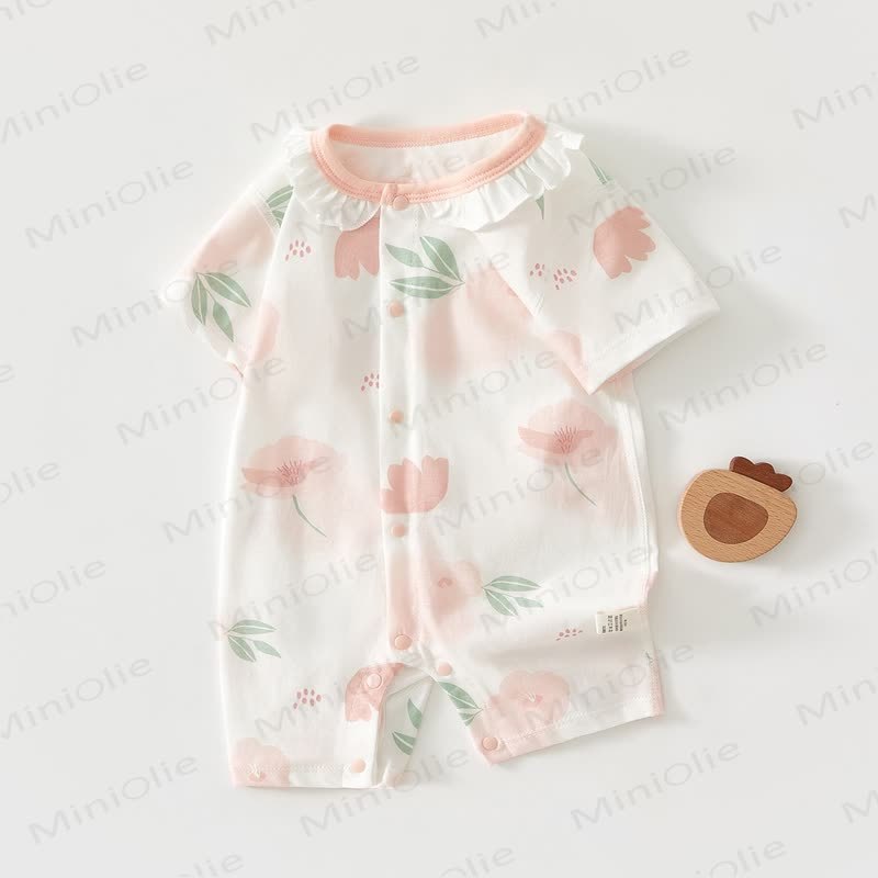 Baby Animal/Floral Peter Pan Collar Romper - Pink Lotus - 18-24M - image 2