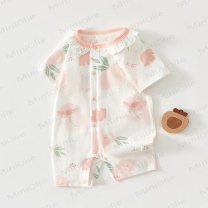 Baby Animal/Floral Peter Pan Collar Romper - Pink Lotus - 18-24M - image 2