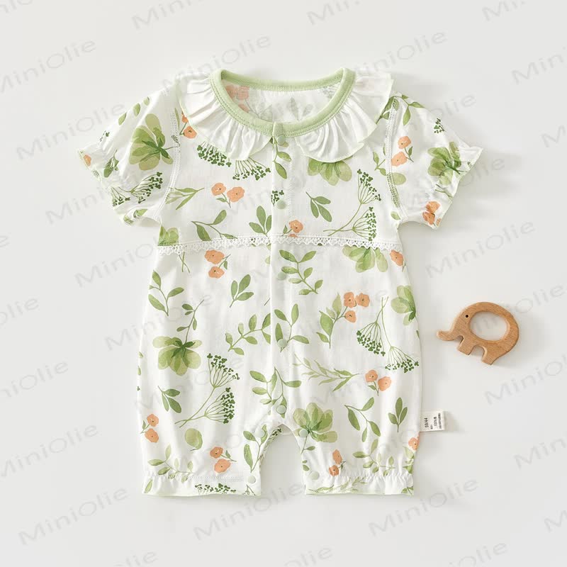 Baby Animal/Floral Peter Pan Collar Romper - Green Garden - 18-24M - image 3
