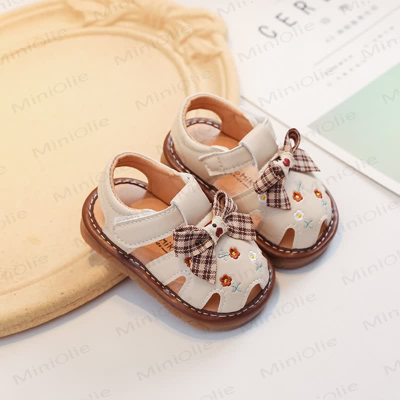 Toddler Bow Embroidered Sandals - Beige - 6C - image 2