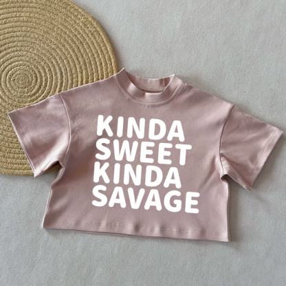 KINDA SWEET KINDA SAVAGE Baby Summer Casual T-Shirt - Coral Pink - 2-3T - image 3