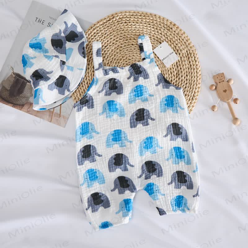 Baby Blue & Grey Elephants Jumpsuit with Hat - image 2