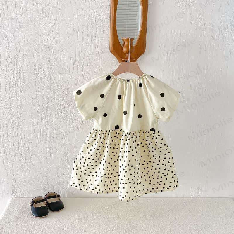 Toddler Girls Cotton Polka Dot Puff Sleeves Dress - image 2