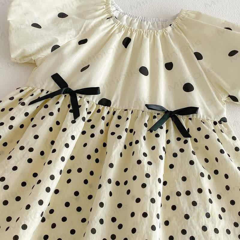 Toddler Girls Cotton Polka Dot Puff Sleeves Dress - image 4