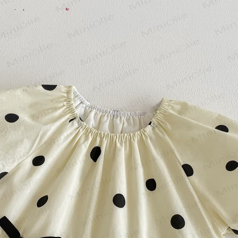 Toddler Girls Cotton Polka Dot Puff Sleeves Dress - image 5