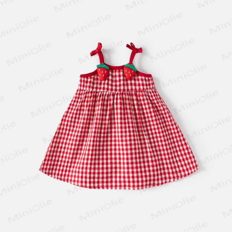 Toddler Girls Cotton Strawberry Print Plaid Sleeveless Dress - Red - 4-5T - image 1