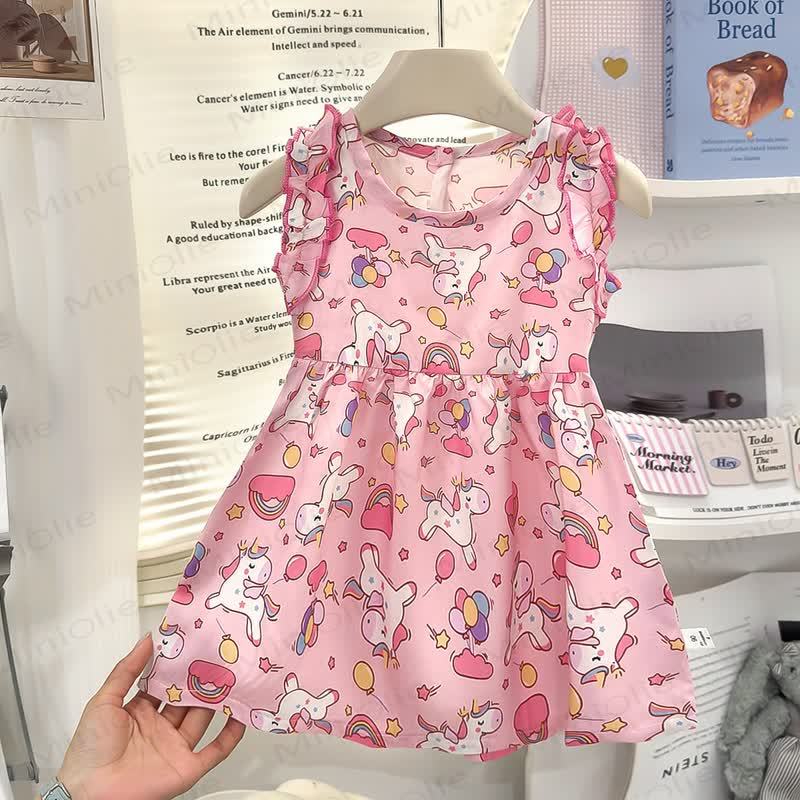 Toddler Girls Animal Rainbow Bow Sleeveless Dress - Pink - 8-9T - image 4