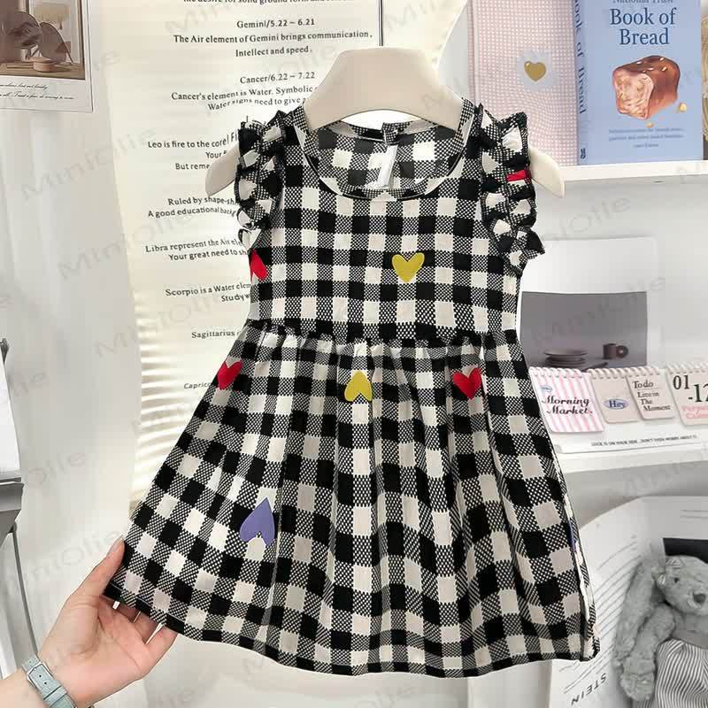 Toddler Girls Animal Rainbow Bow Sleeveless Dress - Black Plaid - 8-9T - image 5