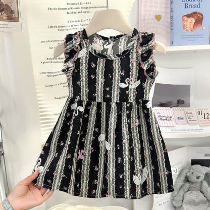 Toddler Girls Animal Rainbow Bow Sleeveless Dress - Black Stripe - 8-9T - image 6