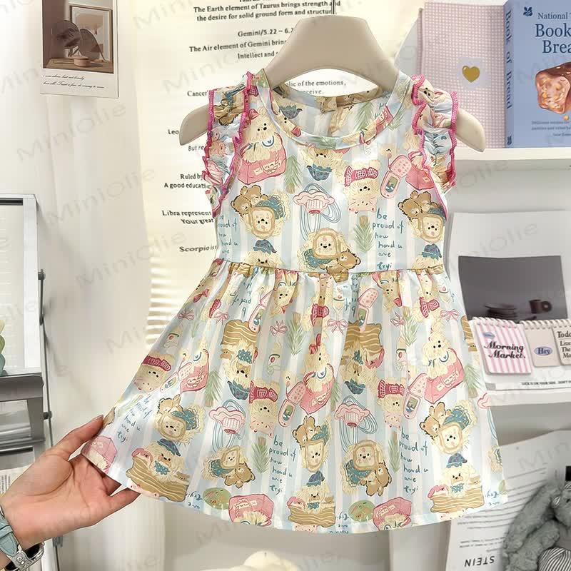 Toddler Girls Animal Rainbow Bow Sleeveless Dress - White - 8-9T - image 7