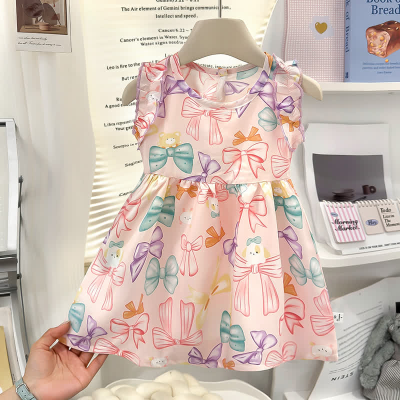 Toddler Girls Animal Rainbow Bow Sleeveless Dress - Pink Bow - 8-9T - image 8