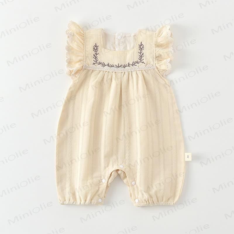 Baby Girl Lace Square-neck Romper - Beige - 18-24M - image 2