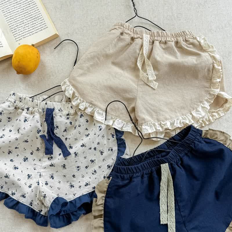 Toddler Soft Cotton Floral Trim Shorts - image 1