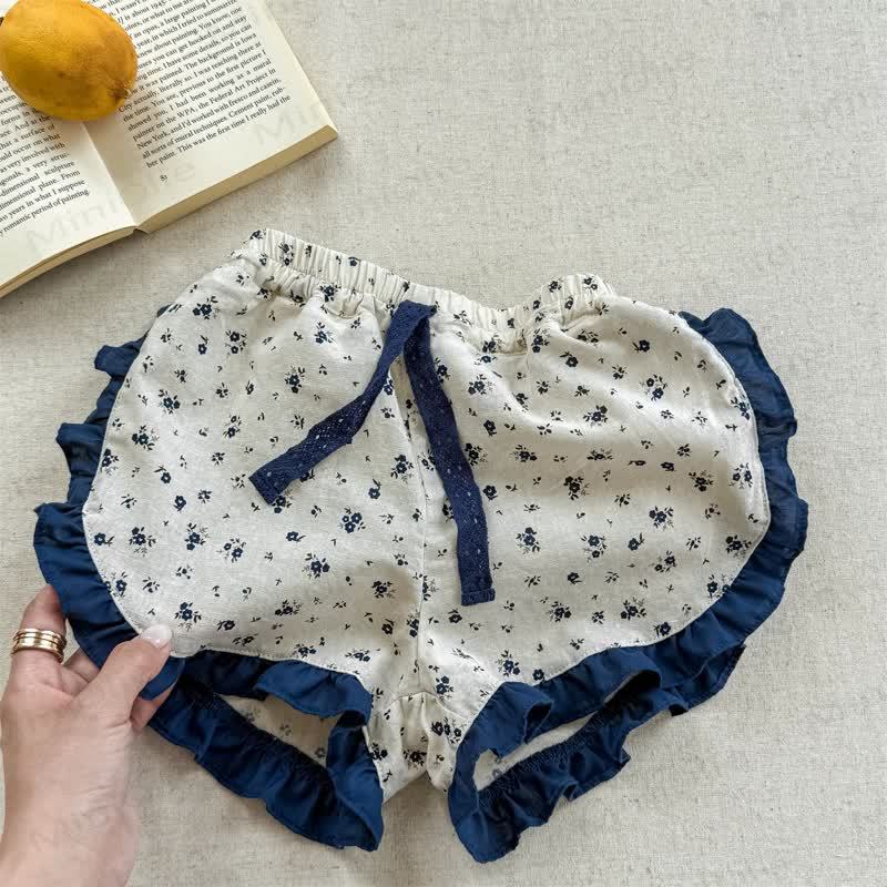 Toddler Soft Cotton Floral Trim Shorts - Beige - 6-7T - image 2