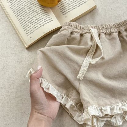 Toddler Soft Cotton Floral Trim Shorts - Khaki - 6-7T - image 4