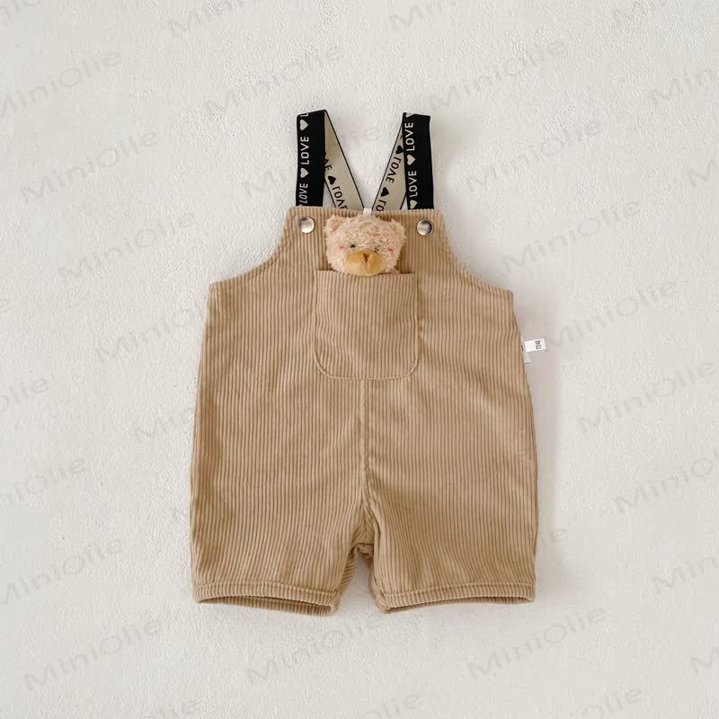 Baby Solid Color Teddy Bear Ribbed Romper - Khaki - 3-4T - image 2
