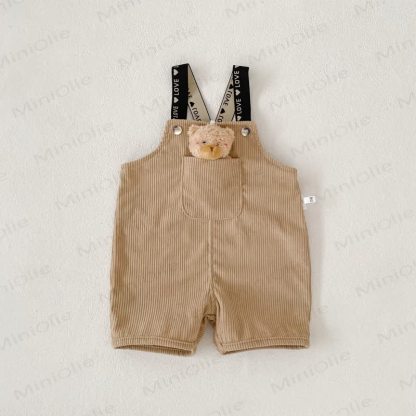 Baby Solid Color Teddy Bear Ribbed Romper - Khaki - 3-4T - image 2
