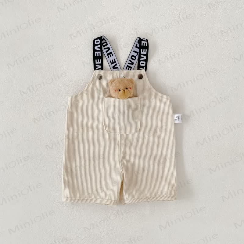 Baby Solid Color Teddy Bear Ribbed Romper - Beige - 3-4T - image 3