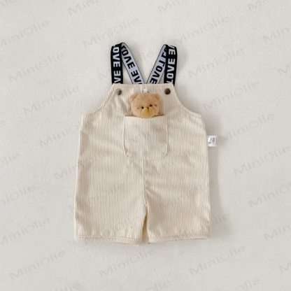 Baby Solid Color Teddy Bear Ribbed Romper - Beige - 3-4T - image 3