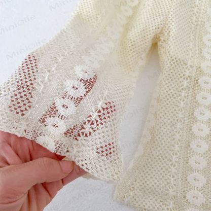 Baby Girls Lace Solid Beige Pants or Tank Top and Shorts Set - image 6