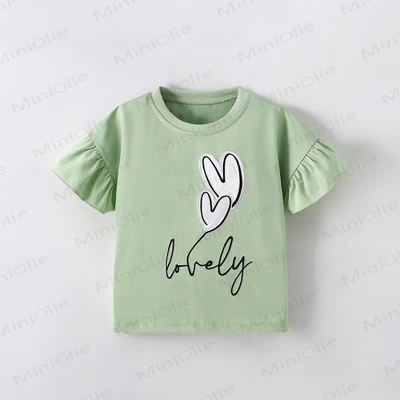 LOVELY Toddler Girl Green Heart Ruffle Sleeve Tee - Green - 10-11T - image 1
