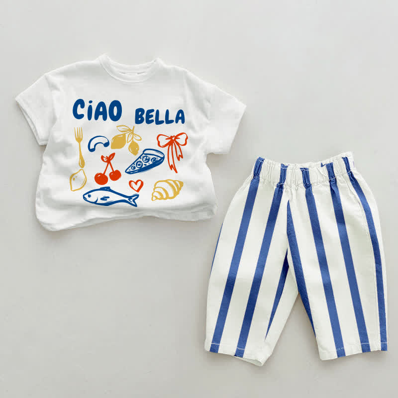 CIAO BELLA Baby Food Blue Vertical Striped 2-piece Set - White&Blue - 2-3T - image 1