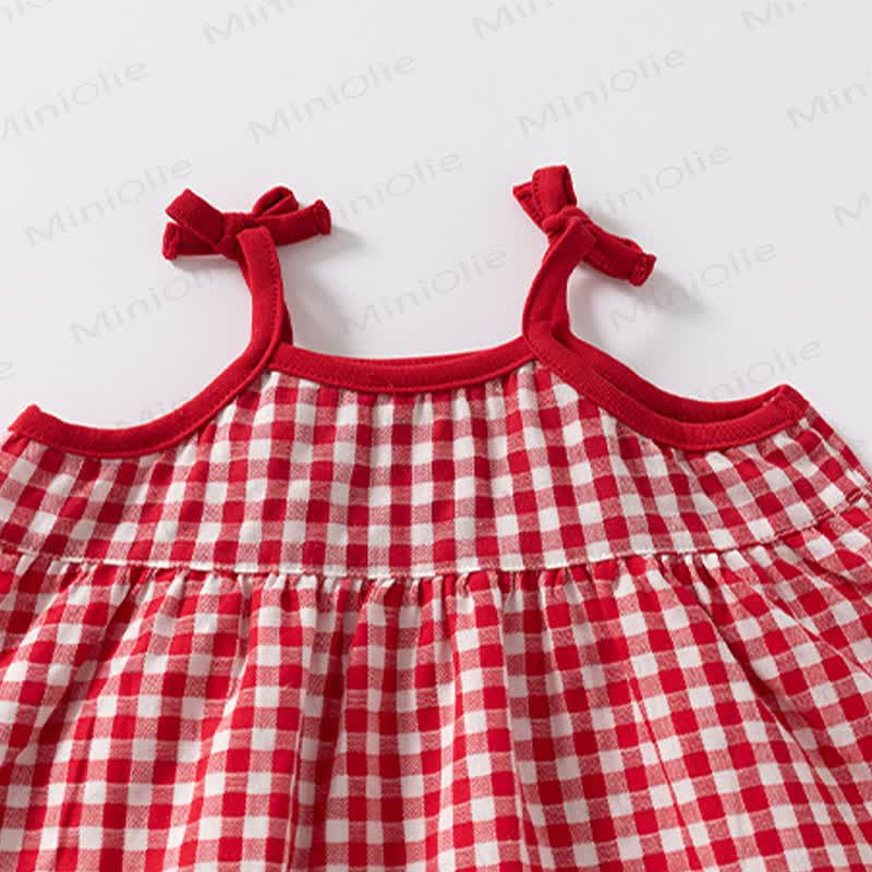 Toddler Girls Cotton Strawberry Print Plaid Sleeveless Dress - image 3