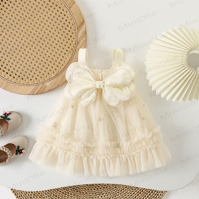 Baby Girls Tulle Bow Princess Lace Sleeveless Dress - Beige - 3-4T - image 1