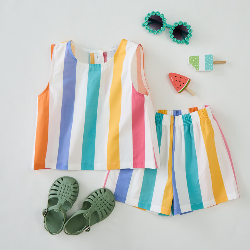 Baby Toddler White Vertical Stripes Sleeveless 2-piece Set - image 4