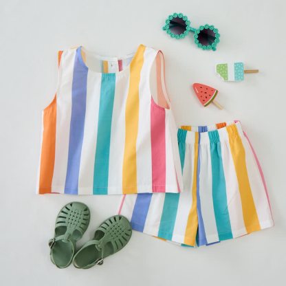 Baby Toddler White Vertical Stripes Sleeveless 2-piece Set - image 4