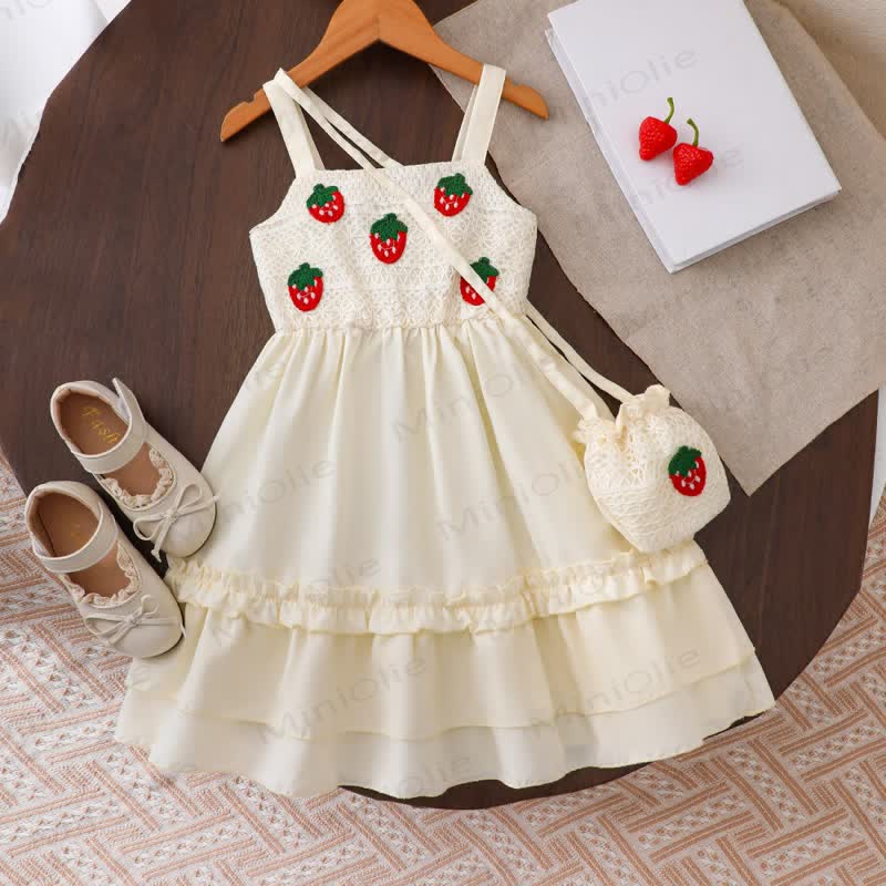 Toddler Girls Strawberry Print Sleeveless Dress - Beige - 8-9T - image 1