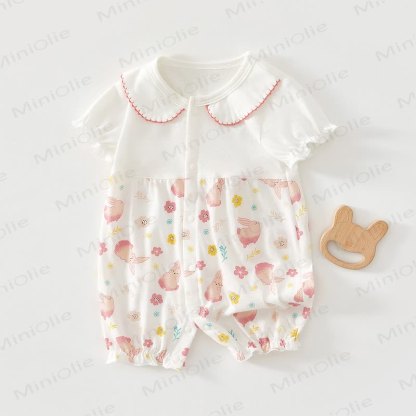 Baby Rabbit Peter Pan Collar Romper - Pink Flower&Rabbit - 24-36M - image 4