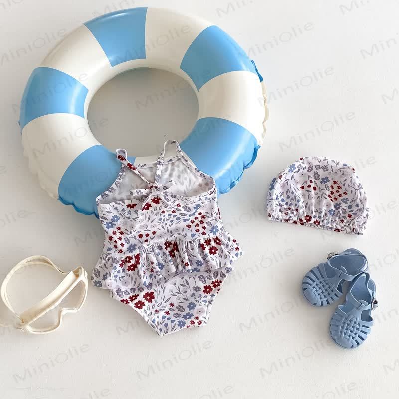 Baby Floral Ruffle One-piece Swimsuit With Hat - image 2