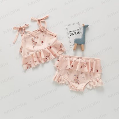 Baby Flower/Lemon Ruffle Strap Swimsuit - Pink Flower - 2-3T - image 2