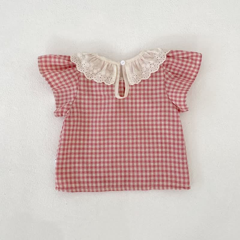 Baby Girls Pink Gingham Lace Top and Shorts Set - image 3