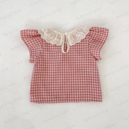 Baby Girls Pink Gingham Lace Top and Shorts Set - image 3