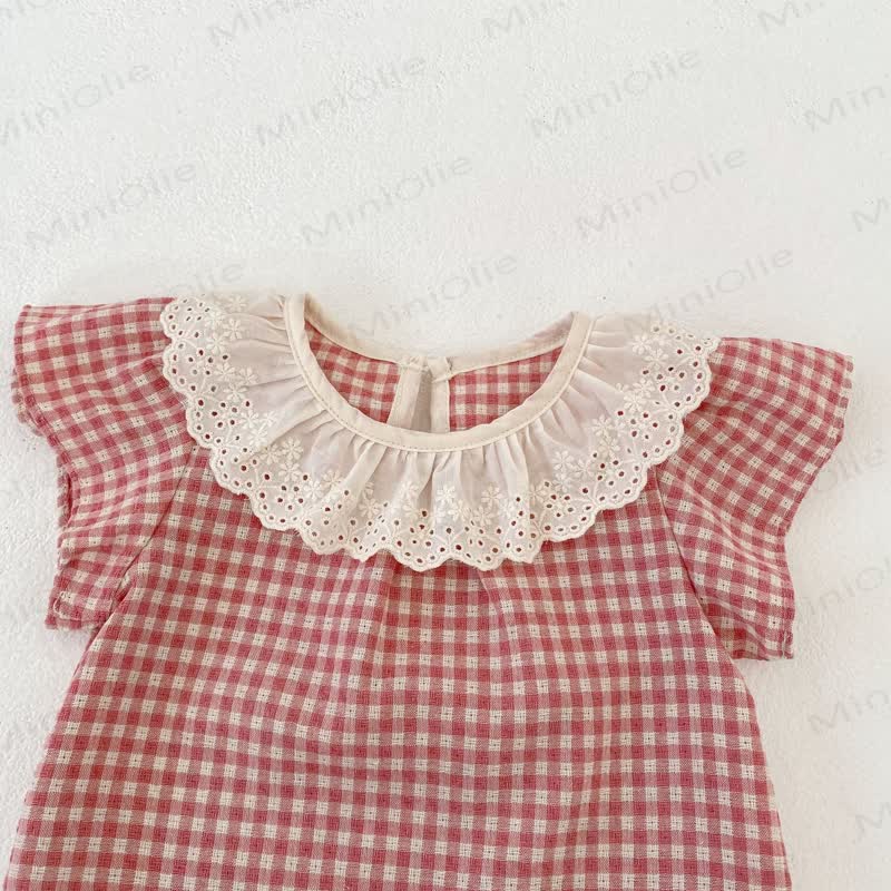 Baby Girls Pink Gingham Lace Top and Shorts Set - image 4