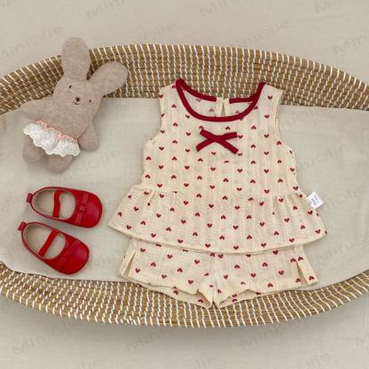 Toddler Girls Heart Print Bow Tank Top and Shorts Set - image 1
