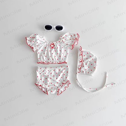 Baby Dot/Plaid Ruffle Swimsuit Set With Hat - White Dot - 2-3T - image 2