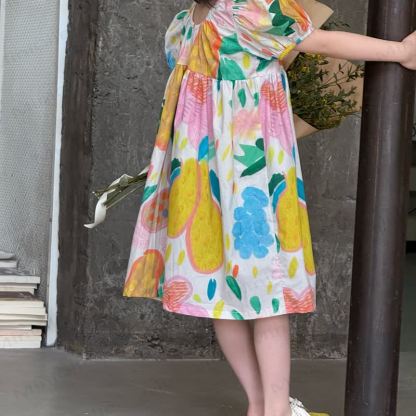 Toddler Girl Cotton Floral Puff Sleeves Dress - image 2