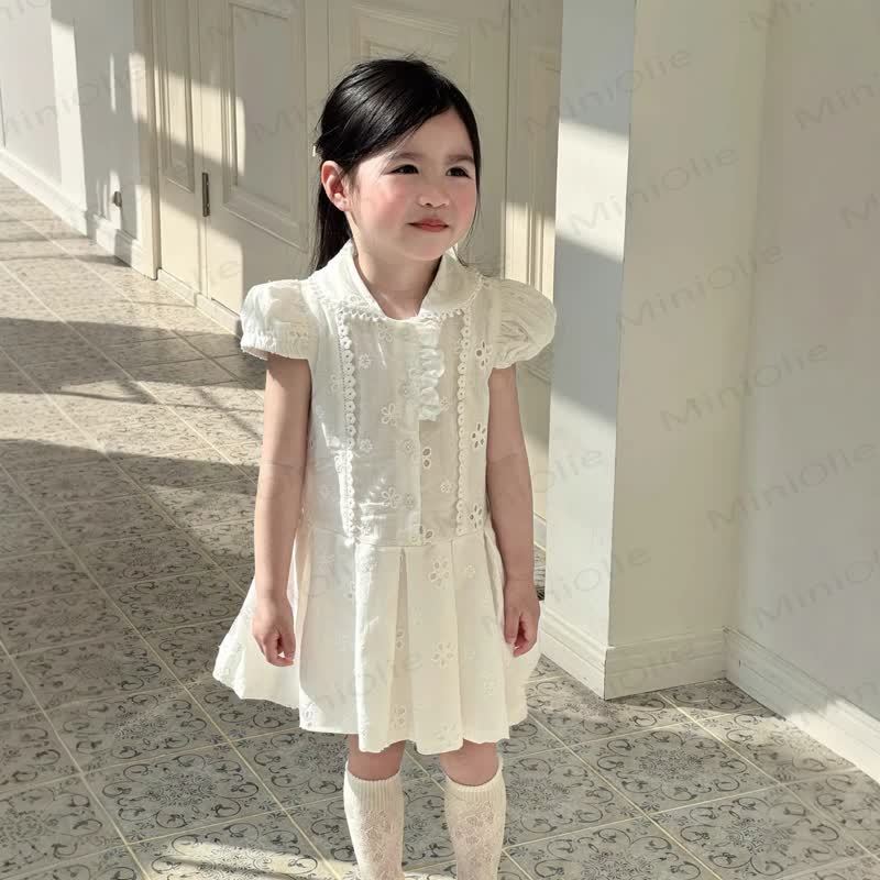 Toddler Girls Cotton Solid White Lace Dress - White - 8-9T - image 1