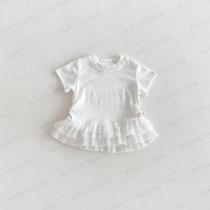 Baby Girl Lace Spliced T-Shirt - White - 3-4T - image 2