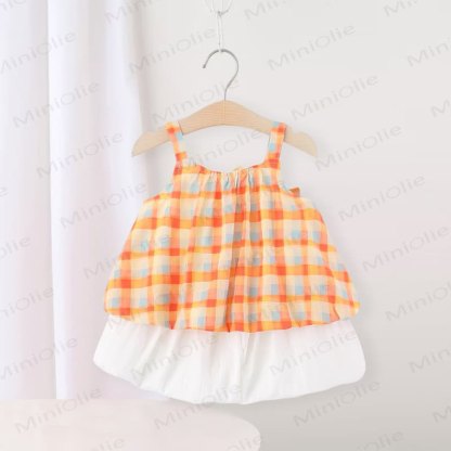 Baby Orange Gingham Cotton Bow Sleeveless Tank Top and Shorts Set - image 2