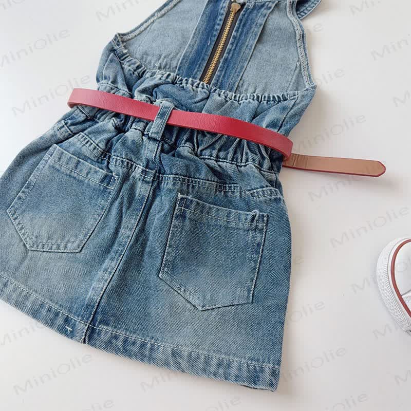 Toddler Kid Girls Solid Navy Denim Sleeveless Dress - image 2