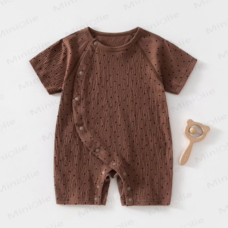 Baby Dot/Bear Front Placket Button Romper - Brown Dot - 18-24M - image 2