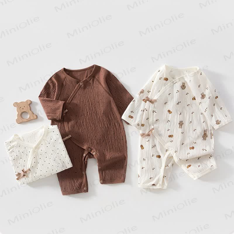 Baby Bowknot Dot/Bear Front Placket Button Romper - image 1