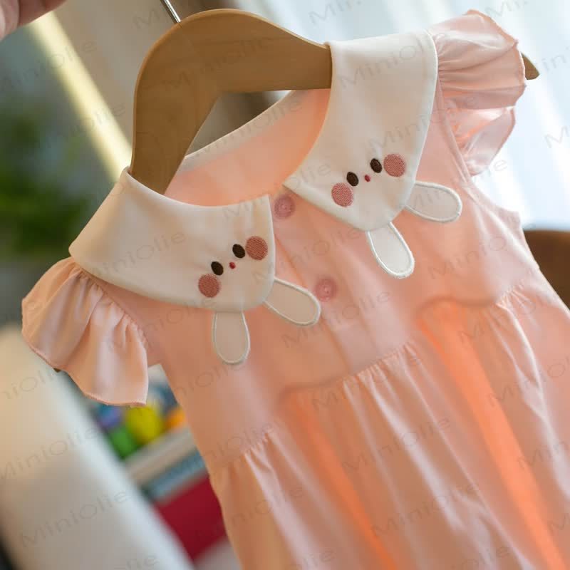 Toddler Girls Pink Cotton Rabbit Print Dress - Pink - 4-5T - image 2